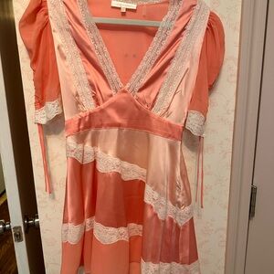 LoveShackFancy Pink Mini Dress with Lace Accents